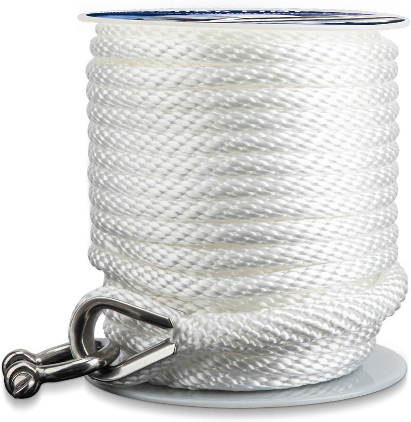PropelTech Anchor Rope Braided Anchor Line(White, 3/8" x 100') Premium Solid Braid MFP Boat Rope with Stainless Steel Thimble & Shackle, Quality Marine Line, Boat Accessories - Image 2